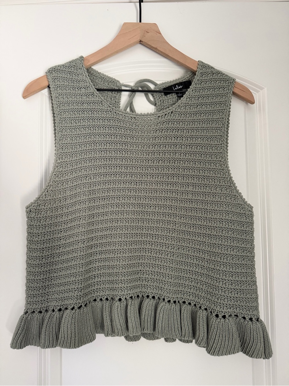 Lulu's Sage Green Crochet Ruffle-Hem Tank